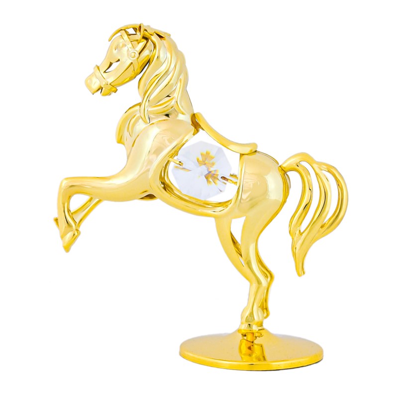 24k Gold Plated Horse on Stand w/Swarovski Element Crystal