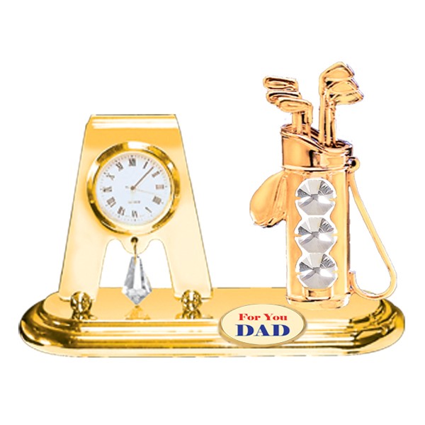 24k Gold Golf Bag Desk Clock With Logo For You Dad W Clear
