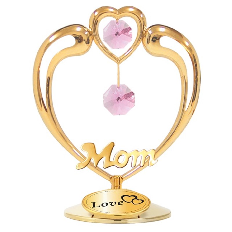 24k Gold Small Crystal In Heart Mom W Love Sign Mascot Usa