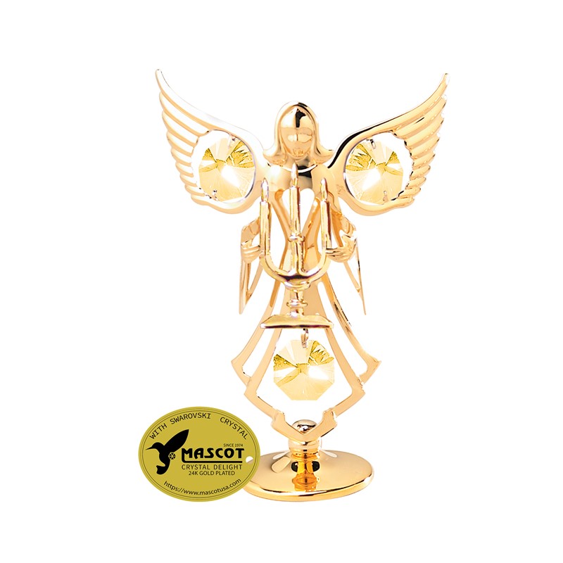 Gold Plated Angel/Candle Tabletop Free Standing w/Swarovski