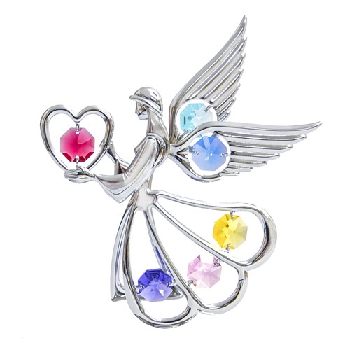 Chrome Plated Angel w/Heart Sun Catcher w/ Swarovski Element Crystal (7 colors)