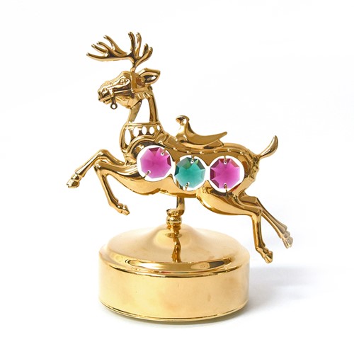24K Gold Plated Carousel Deer Music Box | Mascot USA