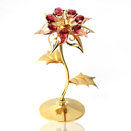 24K Gold Plated Christmas Ornament Poinsettia w/ Swarovski Crystals | Mascot USA