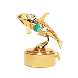 24K Gold Plated Music Box w/ Crystal Studded Dolphin Figurine Mother's Day Gift